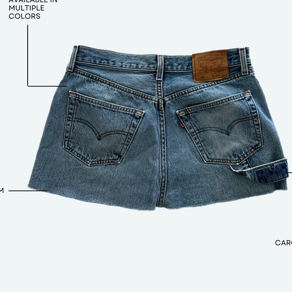 aligrace Levi's 501 Denim Mini Skirt Raw Hem SIZE 23 Reworked Unique $258 NEW - Picture 8 of 9